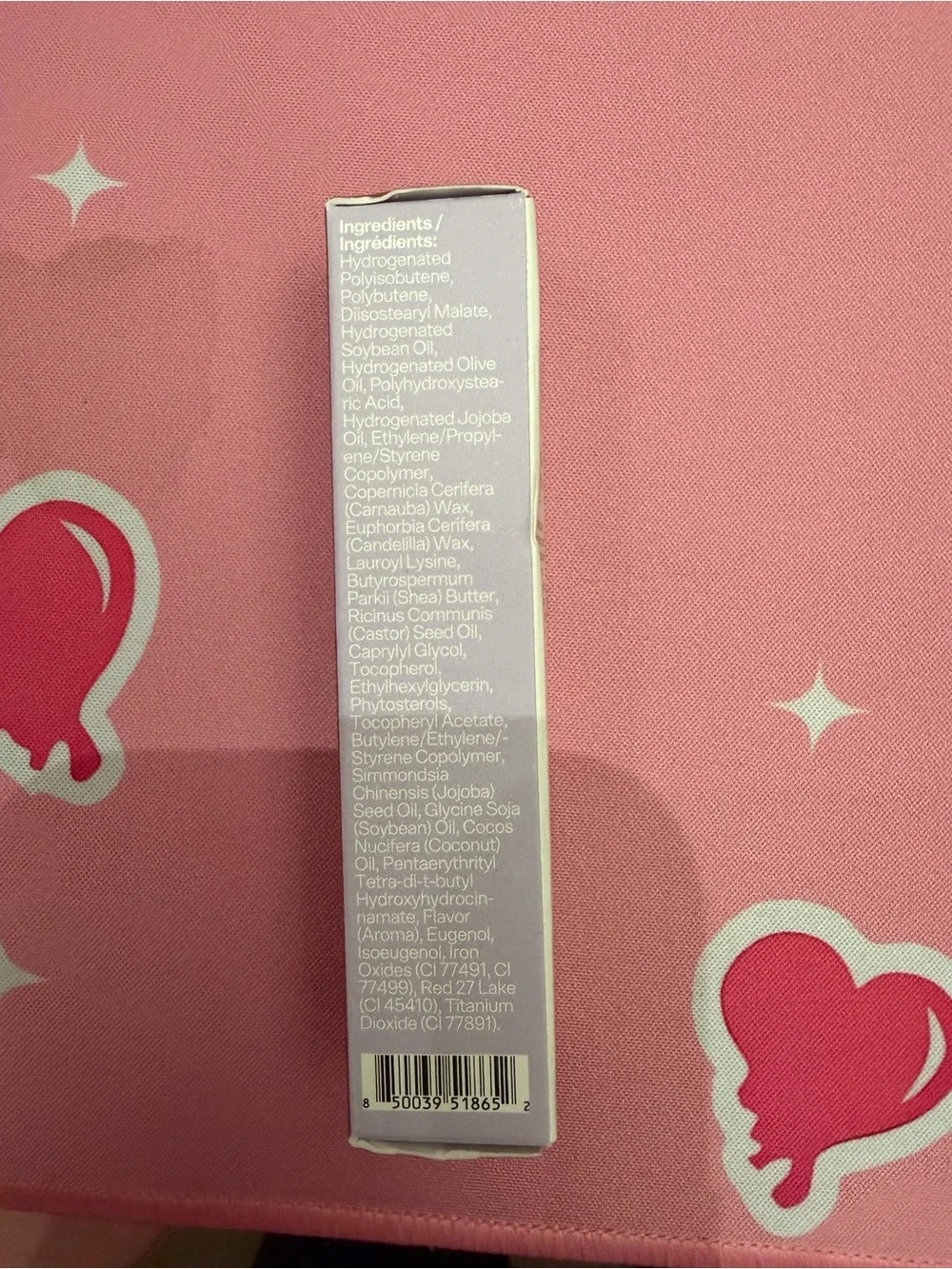 Makeup product with ingredients list